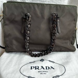 Vintage Prada Shoulder Bag w/ Leather Tortoise Shell Chain